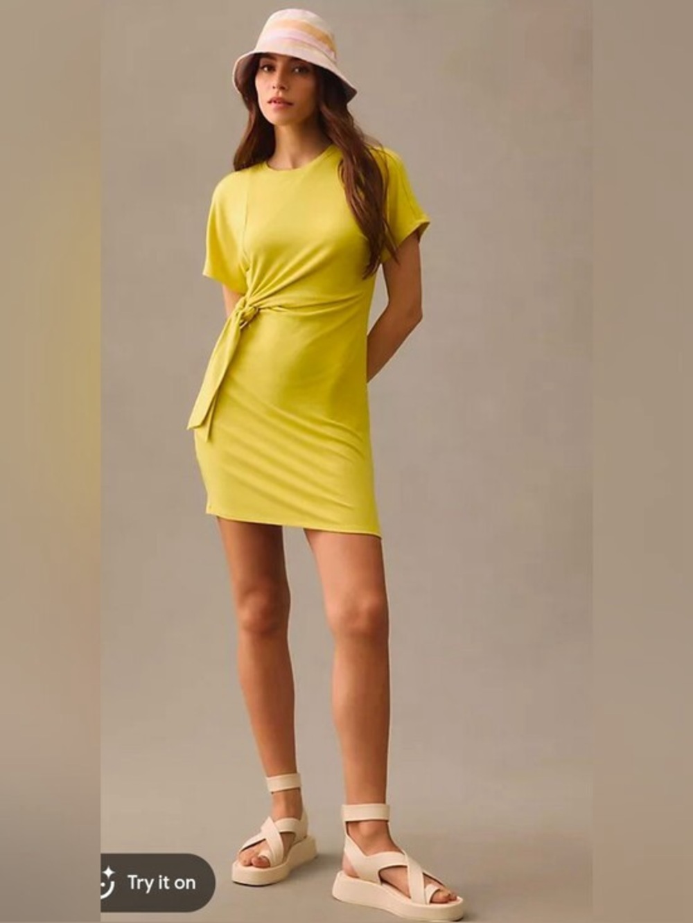 NWT Anthropologie Daily Practice Yellow Knot-Front Short Sleeve T Shirt Dress